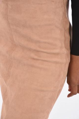 suede leather split-back hem knee lenght pencil skirt