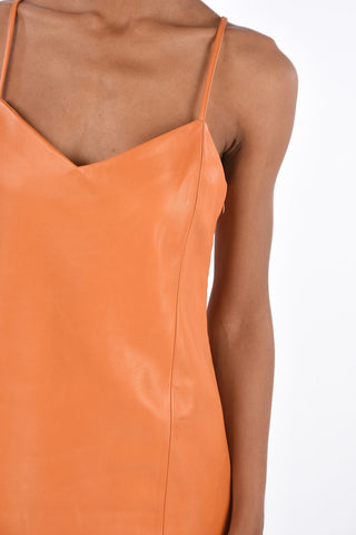 vestito sopra il ginocchio in pelle spaghetti strap