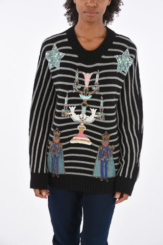 maglia girocollo in cashmere con strass e Paillettes