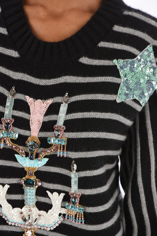 maglia girocollo in cashmere con strass e Paillettes