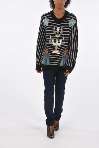 maglia girocollo in cashmere con strass e Paillettes