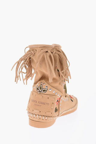 Suede Leather Embroidered Ankle Boot