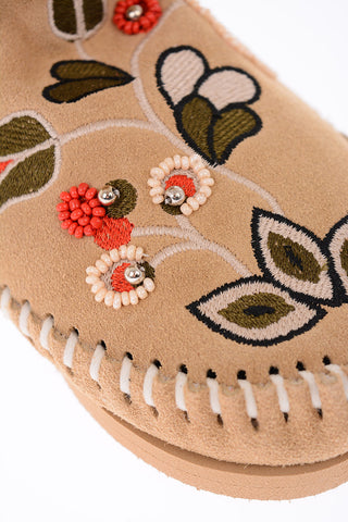 Suede Leather Embroidered Ankle Boot