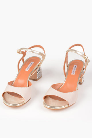 Leather Sandals with Python Skin Block Heel 6cm