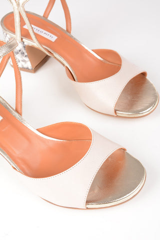 Leather Sandals with Python Skin Block Heel 6cm