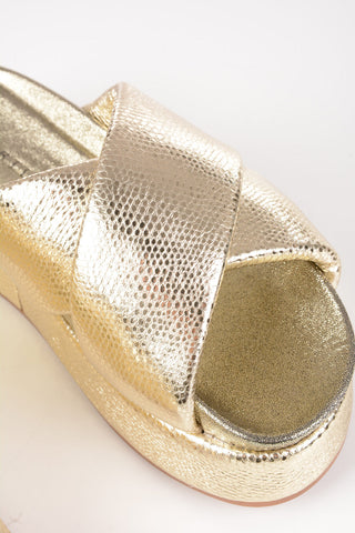 Metallic Leather GRACE Platform Slides 3cm
