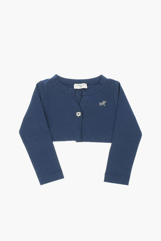 Stretch Cotton Cardigan with Jewel Button