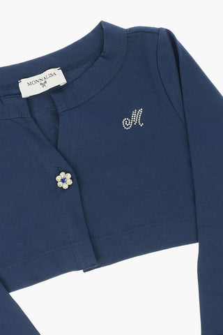 Stretch Cotton Cardigan with Jewel Button