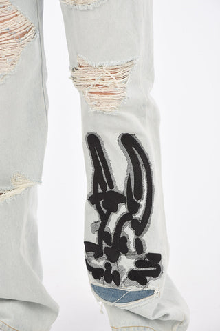 23cm embroidered distressed jeans