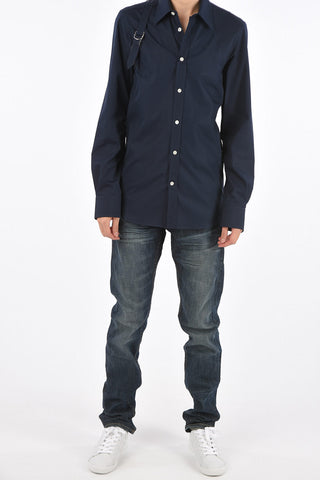 Spread Collar Shirt with Strap Detail