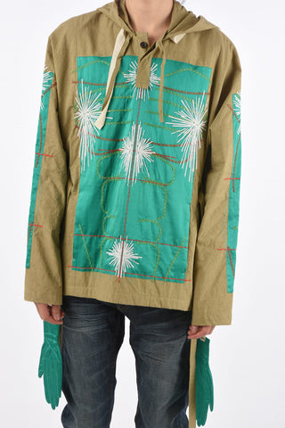 Embroidered Shirt  with Hood And Belt 