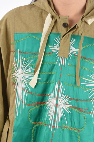 Embroidered Shirt  with Hood And Belt 