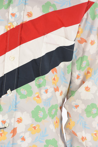 Floral Printed DIAGONAL STRIPE Button Down Shirt