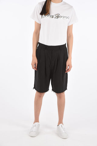 Mid-rise waist double pleat shorts