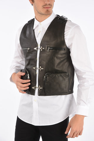 frog closure leather Vest