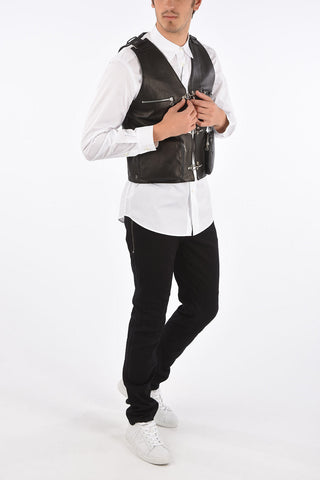 frog closure leather Vest