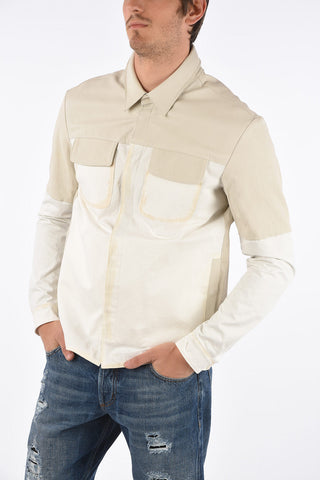 snap button outerwear jacket with leather details