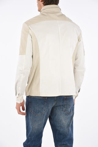 snap button outerwear jacket with leather details