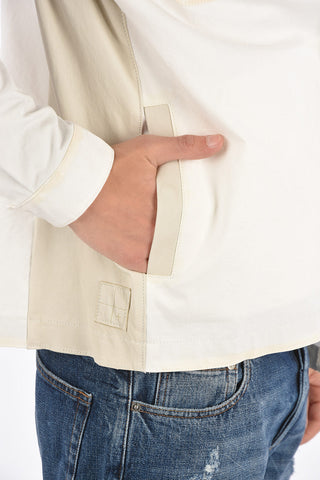 snap button outerwear jacket with leather details