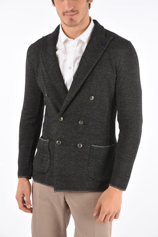 Knit Double Breasted Peak Lapel Blazer 