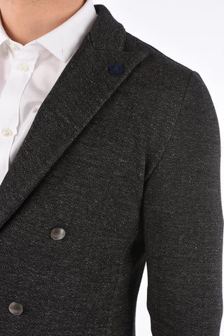 Knit Double Breasted Peak Lapel Blazer 