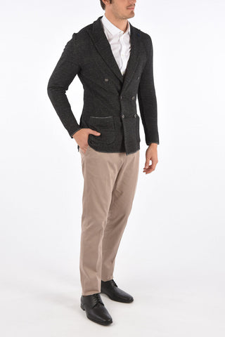 Knit Double Breasted Peak Lapel Blazer 