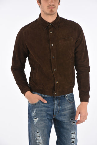 Suede leather snap button outerwear jacket