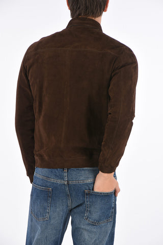 Suede leather snap button outerwear jacket
