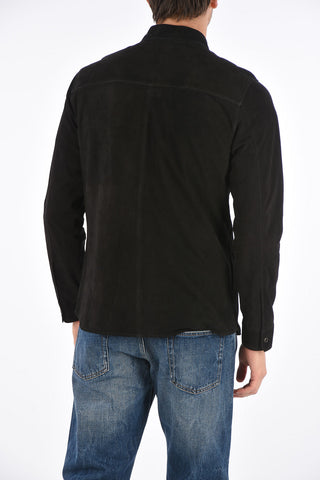 Suede leather snap button shirt