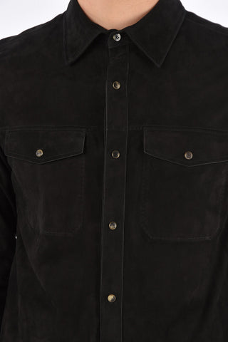 Suede leather snap button shirt