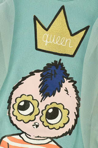 Printed Sweatshirt with Tulle Sleeves