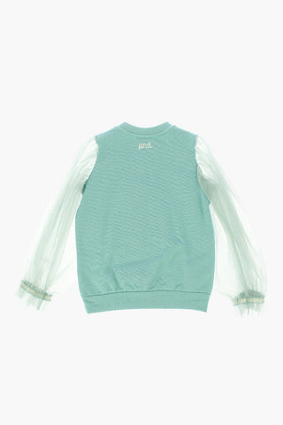 Printed Sweatshirt with Tulle Sleeves