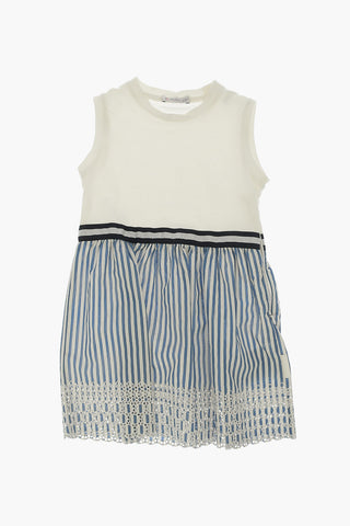 Sleveless Dress with Striped Skirt