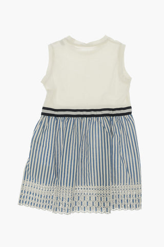 Sleveless Dress with Striped Skirt