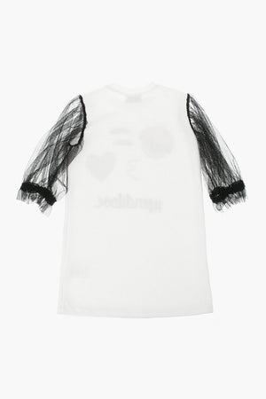 Vestito ricamato con Maniche in Tulle