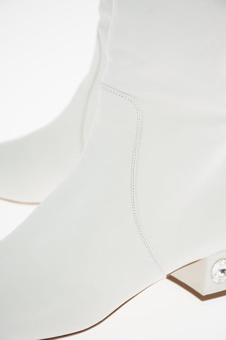 3cm Leather Pull On Knee Length Boots with Jewel Heel