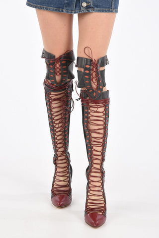 11cm suede leather Point Toe Over-the-knee lace up boots