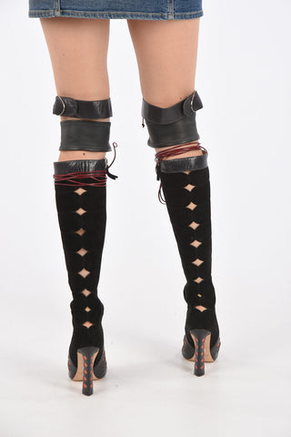 11cm suede leather Point Toe Over-the-knee lace up boots