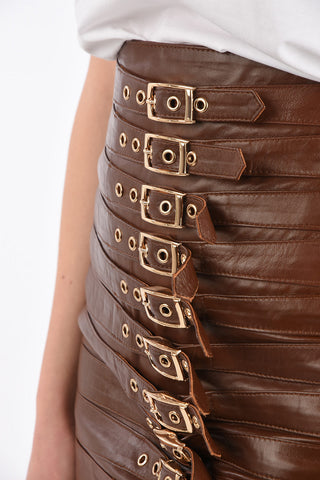 Leather DITA Mini Skirt with Buckles
