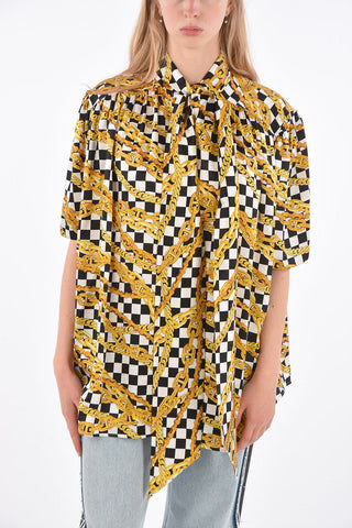Short Sleeve Tie Neck Blouse