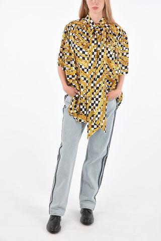Short Sleeve Tie Neck Blouse