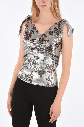 floral-print open back top