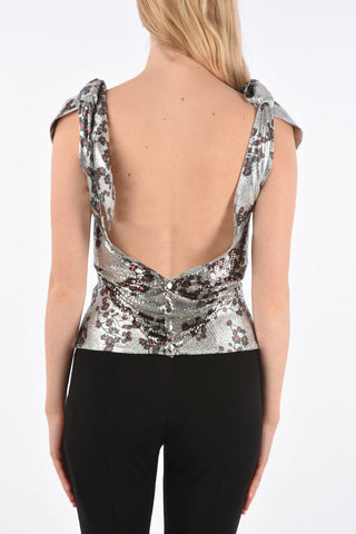 floral-print open back top