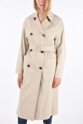 flax double breasted Chesterfield coat with belt