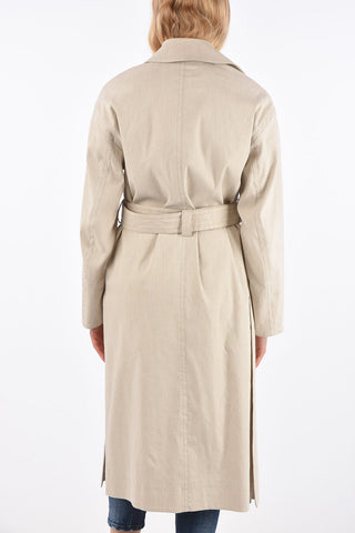 flax double breasted Chesterfield coat with belt