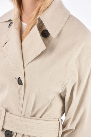 flax double breasted Chesterfield coat with belt