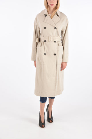 flax double breasted Chesterfield coat with belt