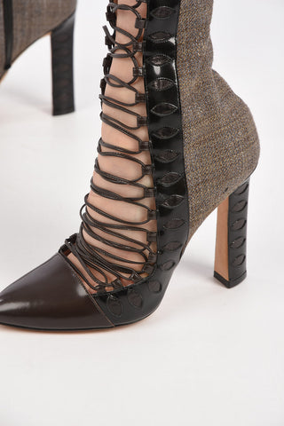 Over-the-knee lace up boots in pelle e tessuto Point toe 11cm