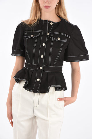 Denim Peplum Hem Blouse