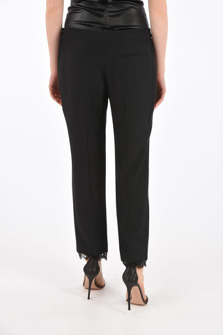 High Waist Pants with Lace Hem